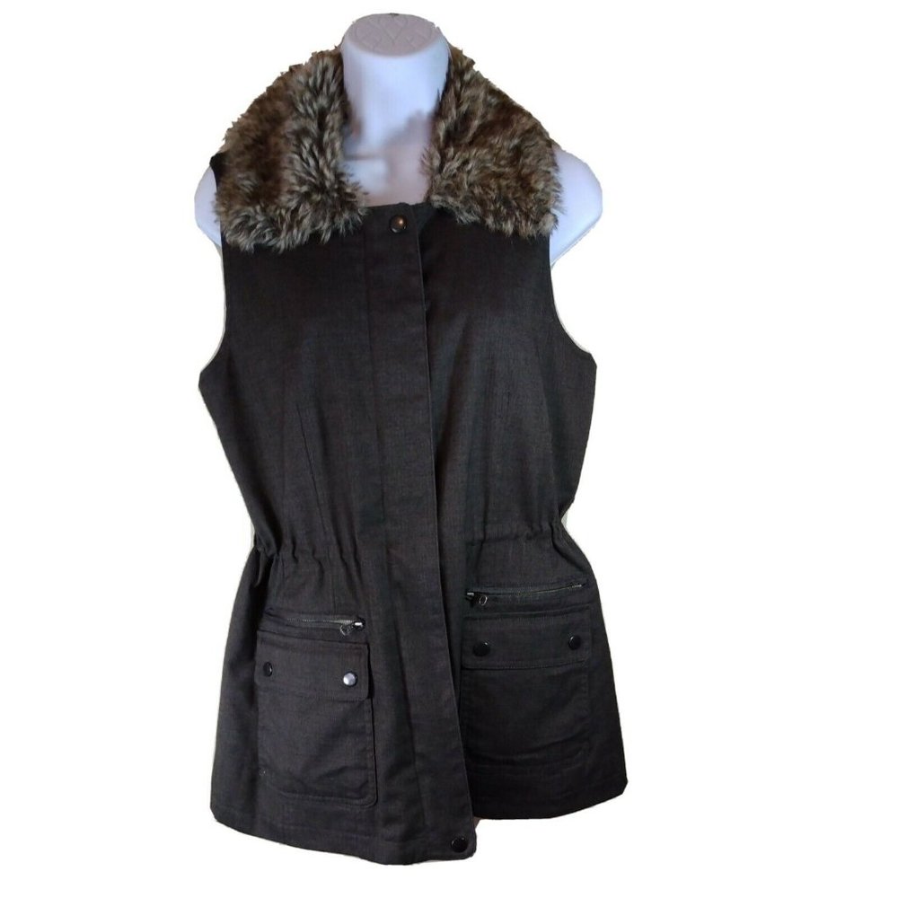J. Jill Women's Vest w/ Faux Fur Collar Size XS Brown